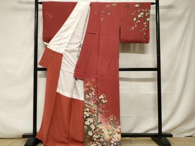 平和屋着物■訪問着　駒刺繍　草花文　暈し染め　金彩　正絹　逸品　CABF3626ev