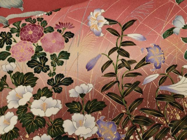 平和屋着物■訪問着　駒刺繍　草花文　暈し染め　金彩　正絹　逸品　CABF3626ev