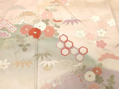 平和屋着物■訪問着　松竹梅遠山花文　暈し染め　金彩　正絹　逸品　CABF3631ev