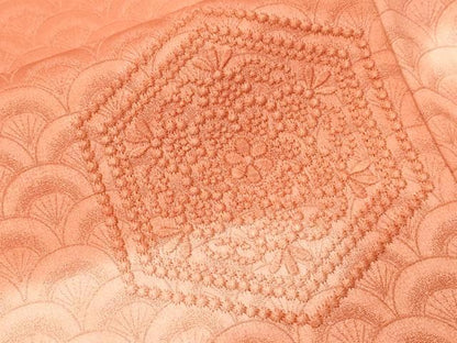 平和屋着物■訪問着　刺繍　亀甲檜扇花文　青海波地紋　暈し染め　正絹　逸品　CABF3636ev
