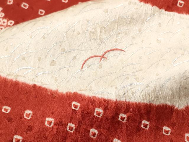 平和屋着物■訪問着　刺繍　絞り　芝草舞花文　銀彩　正絹　逸品　CABF3638ev