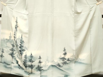 平和屋着物■訪問着　手描き　樹林文　暈し染め　正絹　逸品　CABF3651ev