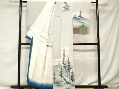 平和屋着物■訪問着　手描き　樹林文　暈し染め　正絹　逸品　CABF3651ev