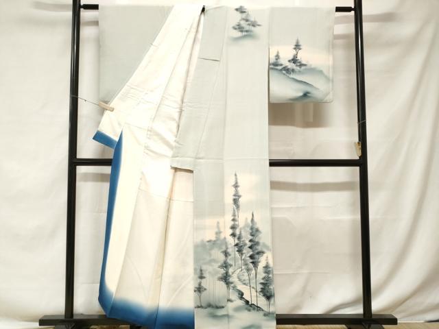 平和屋着物■訪問着　手描き　樹林文　暈し染め　正絹　逸品　CABF3651ev