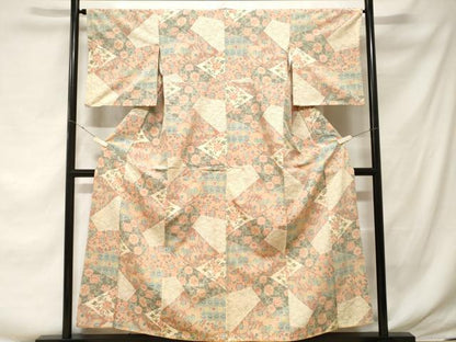 平和屋着物■上質な紬　切嵌更紗草花文　正絹　逸品　CABF3659ev