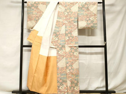 平和屋着物■上質な紬　切嵌更紗草花文　正絹　逸品　CABF3659ev