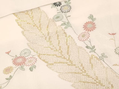 平和屋着物■上質な小紋 刺繍 枝花文 金糸 正絹 逸品 CABF3675ev