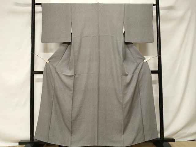 平和屋着物▽上質な小紋　単衣　鹿の子文様　鬼しぼ縮緬　正絹　逸品　AABC6167jh 平和屋着物○上質な小紋 型染め 風景草花文 鬼しぼ縮緬 正絹 逸品 未