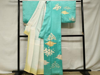 平和屋着物■訪問着 駒刺繍 松竹梅花文 金彩 正絹 逸品 CABF3685ev