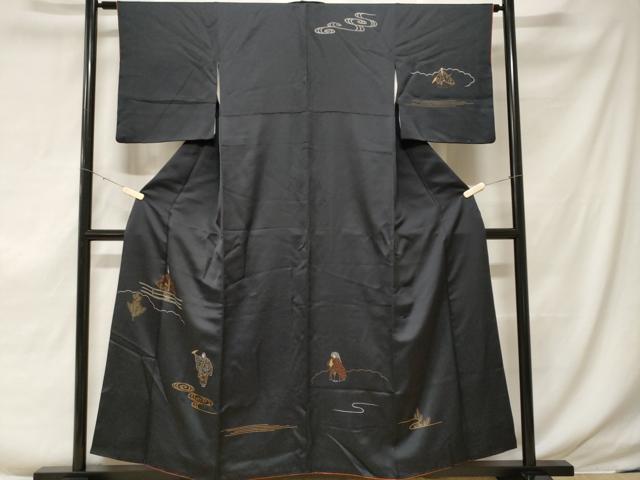 平和屋着物▽訪問着　単衣　流水松文　黒地　金銀彩　洗える着物　AABE3363jh 楽天市場】平和屋着物○銀座きしや 訪問着 駒刺繍 吉祥花文 金彩 正絹