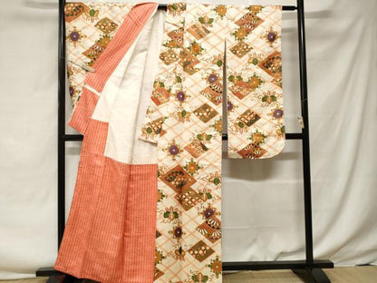 平和屋着物■豪華振袖 菱吉祥檜扇花唐草文 金彩 金通し地 正絹 逸品 CABF3697ev