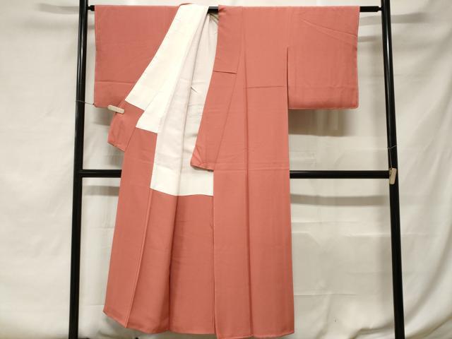 平和屋着物■上質な色無地　甚三紅色　正絹　逸品　CABF3706ev