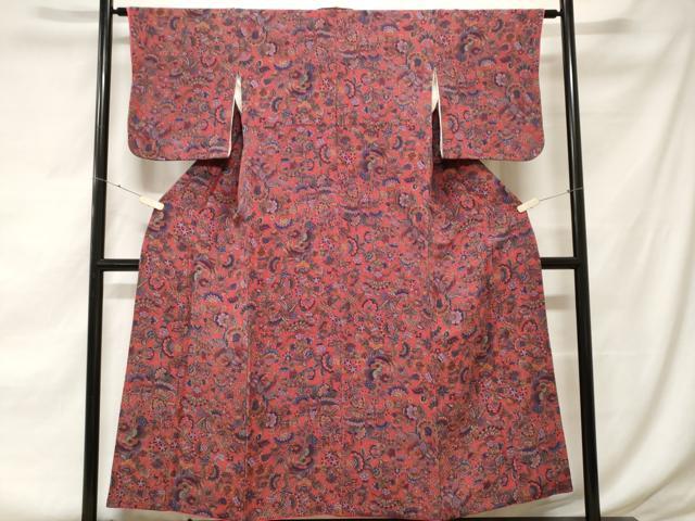平和屋着物■上質な小紋 更紗花鳥文 鬼しぼ縮緬 正絹 逸品 CABF3710ev