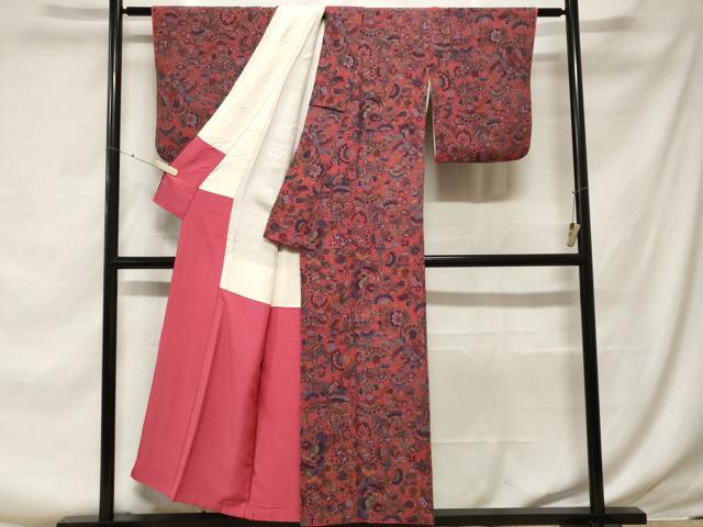 平和屋着物■上質な小紋 更紗花鳥文 鬼しぼ縮緬 正絹 逸品 CABF3710ev