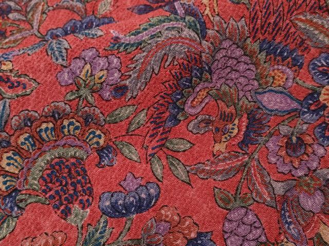 平和屋着物■上質な小紋 更紗花鳥文 鬼しぼ縮緬 正絹 逸品 CABF3710ev
