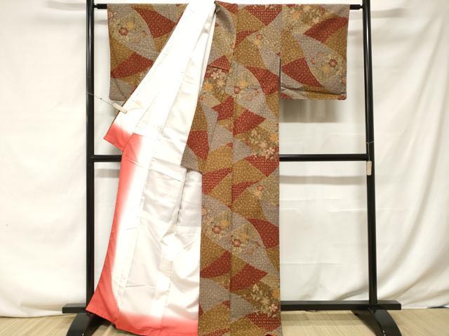 平和屋着物■小紋　切嵌草花文　洗える着物　未使用　CABF3721ev