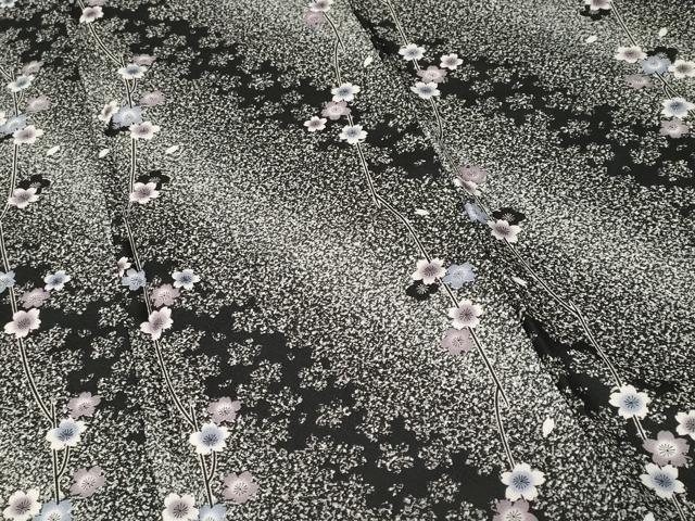 平和屋着物□小紋 枝花文 黒地 洗える着物 CABF3729ev