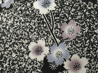 平和屋着物■小紋　枝花文　黒地　洗える着物　CABF3729ev