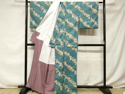 平和屋着物■小紋 雲取り花繋ぎ文 洗える着物 CABF3732ev