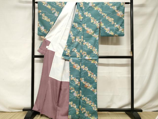 平和屋着物■小紋 雲取り花繋ぎ文 洗える着物 CABF3732ev