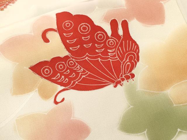 平和屋着物■訪問着 駒刺繍 芝草花蝶文 暈し染め 金彩 正絹 逸品 CABF3737ev