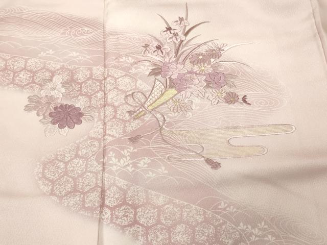 平和屋着物■訪問着 刺繍 道長流水花文 暈し染め 金糸 正絹 逸品 CABF3739ev