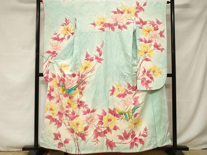 平和屋着物■豪華振袖　尾長鳥枝花文　暈し染め　金彩　正絹　逸品　CABF3740ev