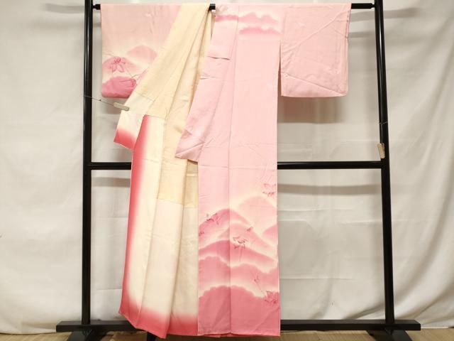 平和屋着物■訪問着　地紋起こし　遠山枝花文　暈し染め　正絹　逸品　CABF3741ev