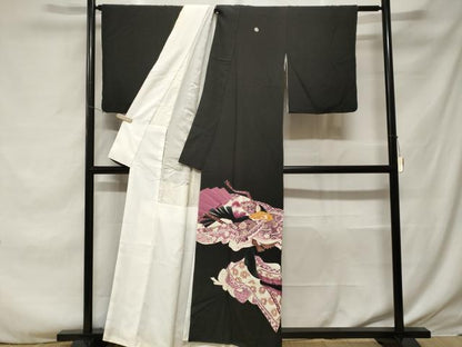 平和屋着物■豪華黒留袖　刺繍　十二単　金彩　正絹　逸品　CABF3746ev