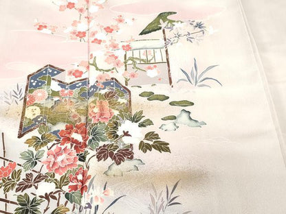 平和屋着物■訪問着 屏風流水草花文 暈し染め 金彩 正絹 逸品 CABF3748ev