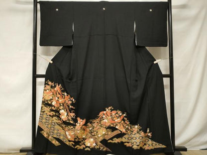 平和屋着物■豪華黒留袖　駒刺繍　鳳凰花唐草文　金彩　正絹　逸品　CABF3750ev