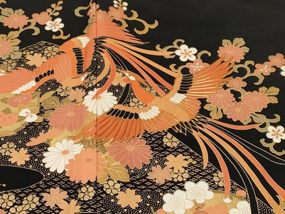 平和屋着物■豪華黒留袖　駒刺繍　鳳凰花唐草文　金彩　正絹　逸品　CABF3750ev