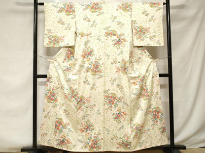 平和屋着物■上質な小紋 陶器草花文 正絹 逸品 CABF3752ev