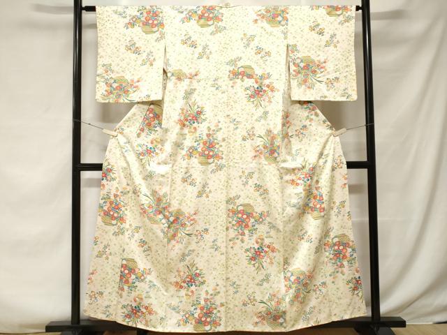 平和屋着物■上質な小紋 陶器草花文 正絹 逸品 CABF3752ev
