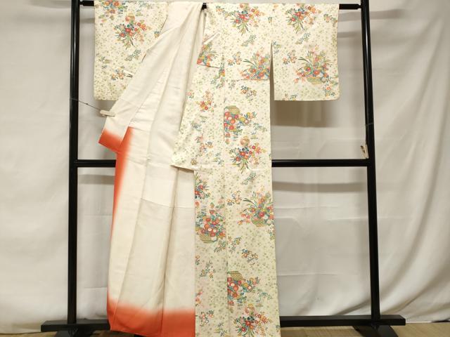 平和屋着物■上質な小紋 陶器草花文 正絹 逸品 CABF3752ev