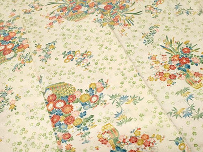 平和屋着物■上質な小紋 陶器草花文 正絹 逸品 CABF3752ev