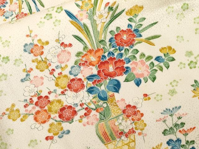 平和屋着物■上質な小紋 陶器草花文 正絹 逸品 CABF3752ev
