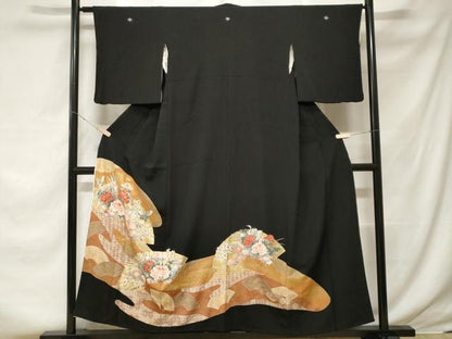 平和屋着物■豪華黒留袖 地紙花鳥文 金彩 正絹 逸品 CABF3756ev