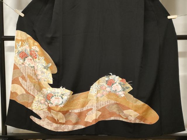 平和屋着物■豪華黒留袖 地紙花鳥文 金彩 正絹 逸品 CABF3756ev