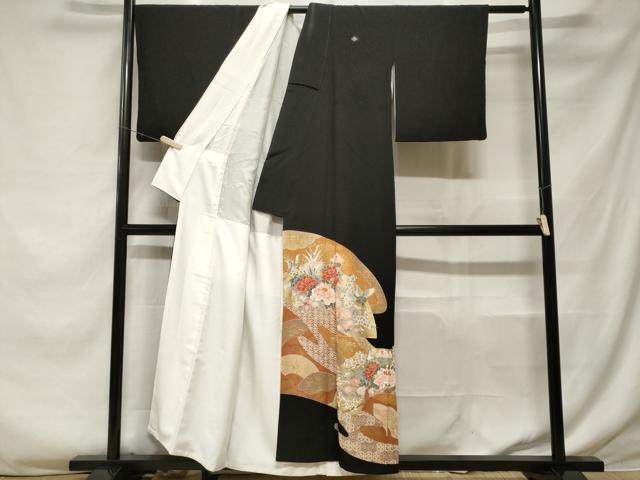 平和屋着物■豪華黒留袖 地紙花鳥文 金彩 正絹 逸品 CABF3756ev