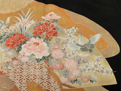 平和屋着物■豪華黒留袖 地紙花鳥文 金彩 正絹 逸品 CABF3756ev