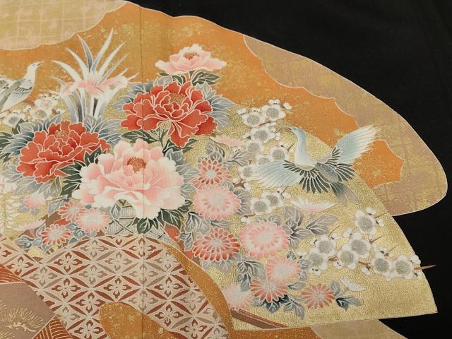 平和屋着物■豪華黒留袖 地紙花鳥文 金彩 正絹 逸品 CABF3756ev