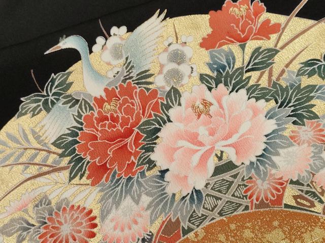 平和屋着物■豪華黒留袖 地紙花鳥文 金彩 正絹 逸品 CABF3756ev