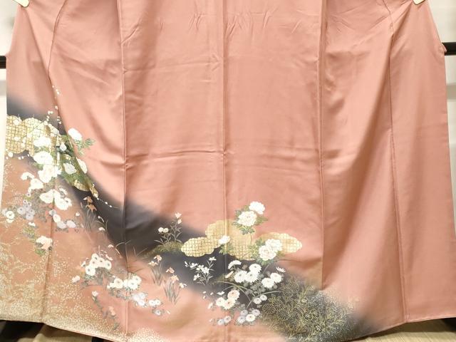 平和屋着物■訪問着 雲取り枝花文 暈し染め 金彩 正絹 逸品 CABF3762ev