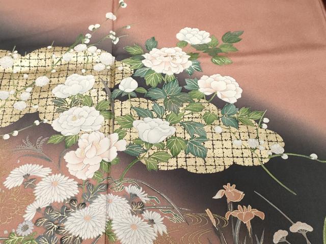平和屋着物■訪問着 雲取り枝花文 暈し染め 金彩 正絹 逸品 CABF3762ev
