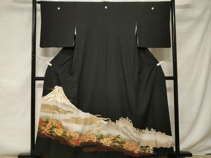 平和屋着物■豪華黒留袖 富士山 枝花文 暈し染め 金彩 正絹 逸品 CABF3763ev
