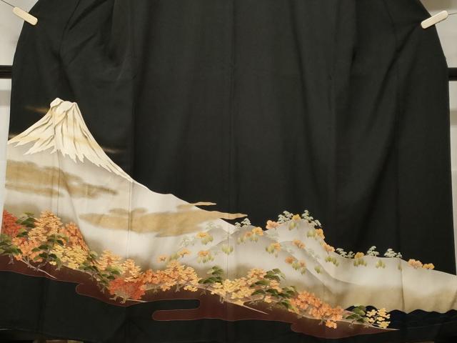 平和屋着物■豪華黒留袖 富士山 枝花文 暈し染め 金彩 正絹 逸品 CABF3763ev