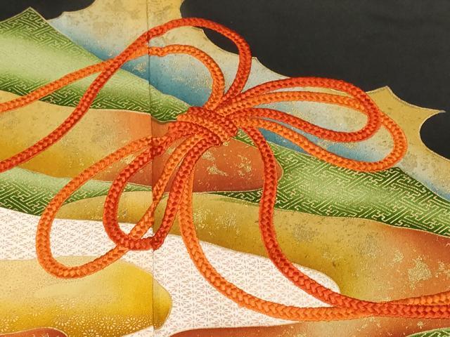 平和屋着物■豪華黒留袖 駒刺繍 結び紐花文 暈し染め 金彩 正絹 逸品 CABF3766ev