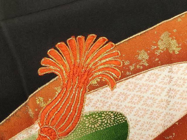 平和屋着物■豪華黒留袖 駒刺繍 結び紐花文 暈し染め 金彩 正絹 逸品 CABF3766ev