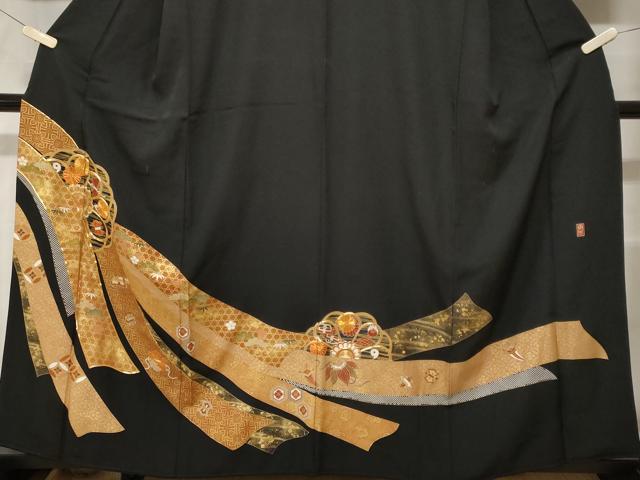 平和屋着物■豪華黒留袖　作家物　駒刺繍　熨斗松竹梅花文　金彩　正絹　逸品　CABF3767ev
